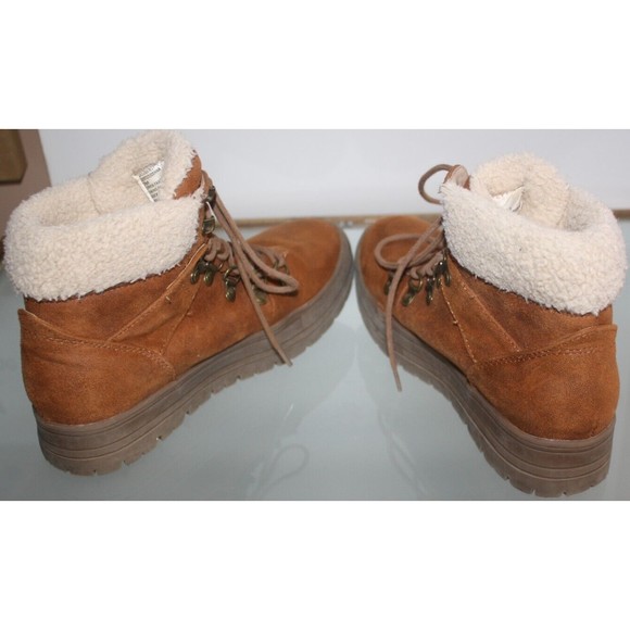 Womens Size 7M Seven Dials "Zenna" Lace Up Hiker Boots Brown Booties Fur Top - Picture 5 of 7